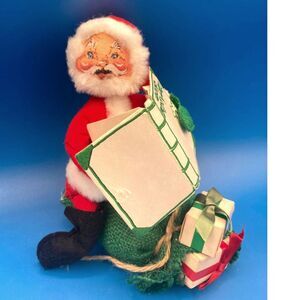 Vintage Annalee Mobilitee Santa sitting on toy bag reading small 7" handpainted